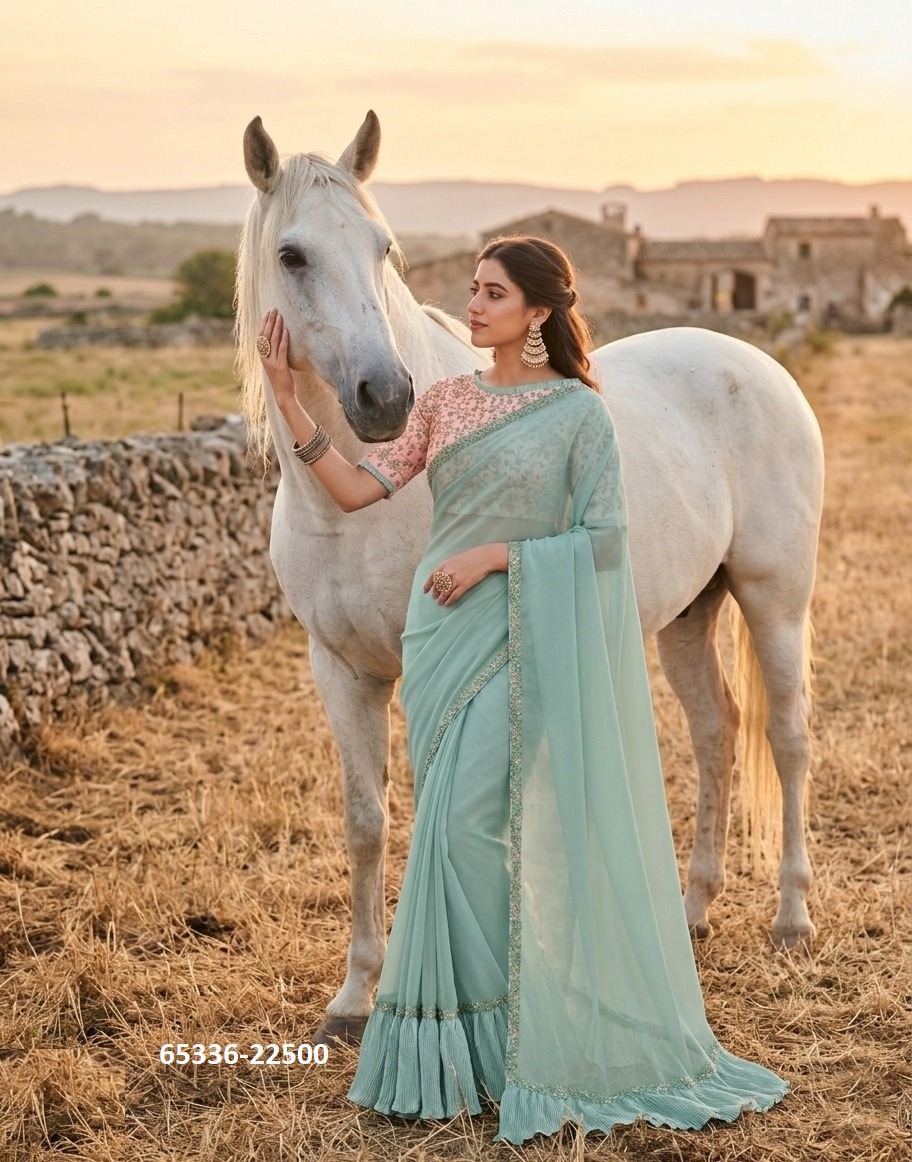 Elegant sari in Aqua Blue