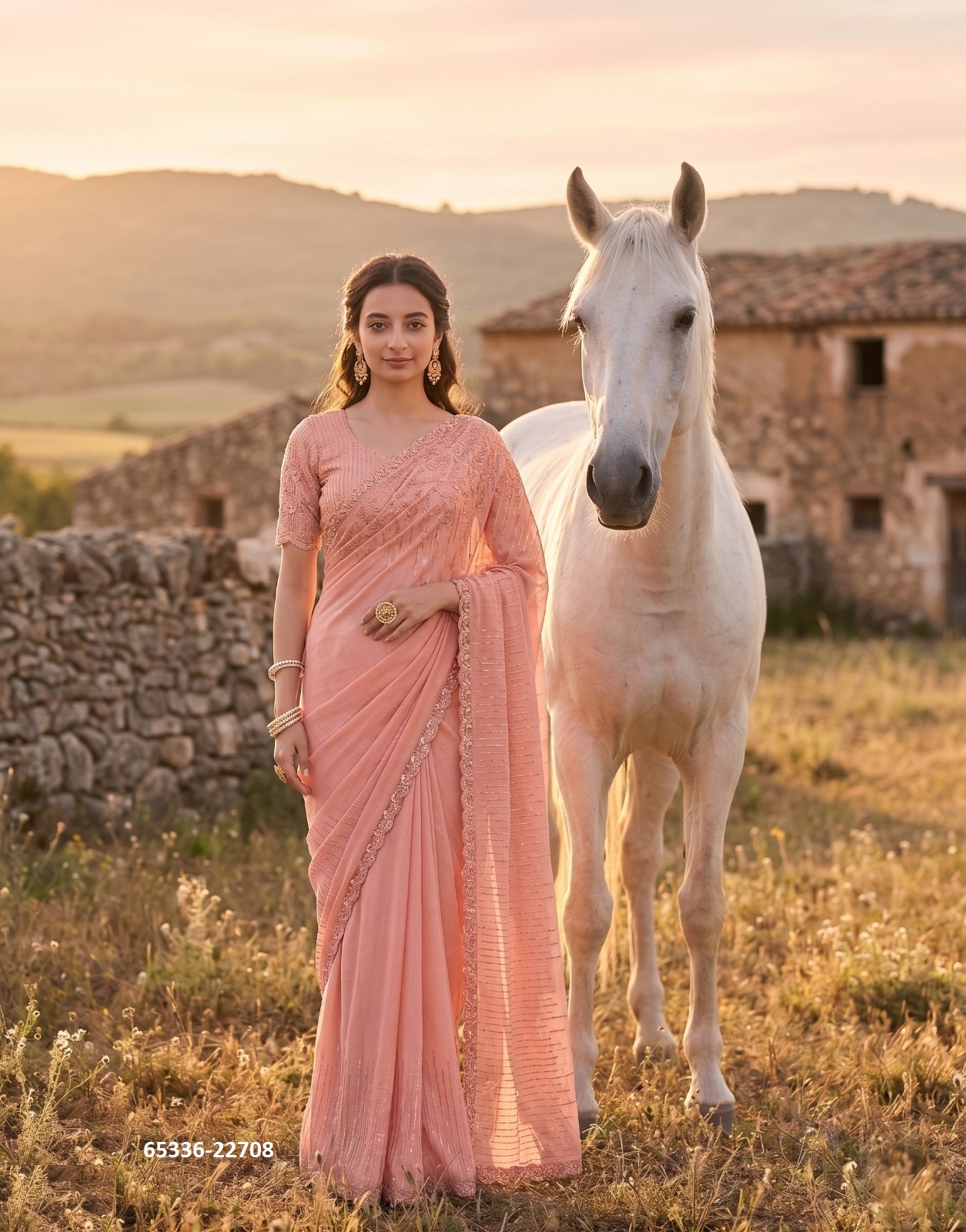Ravashing Gorgette sari in Peach