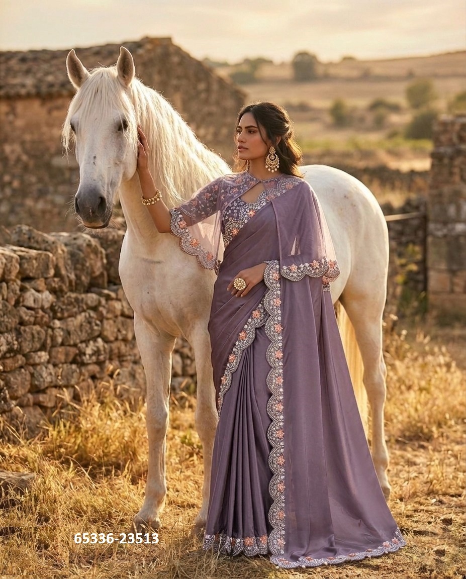 Magnificent Lavandar sari with blouse and cape