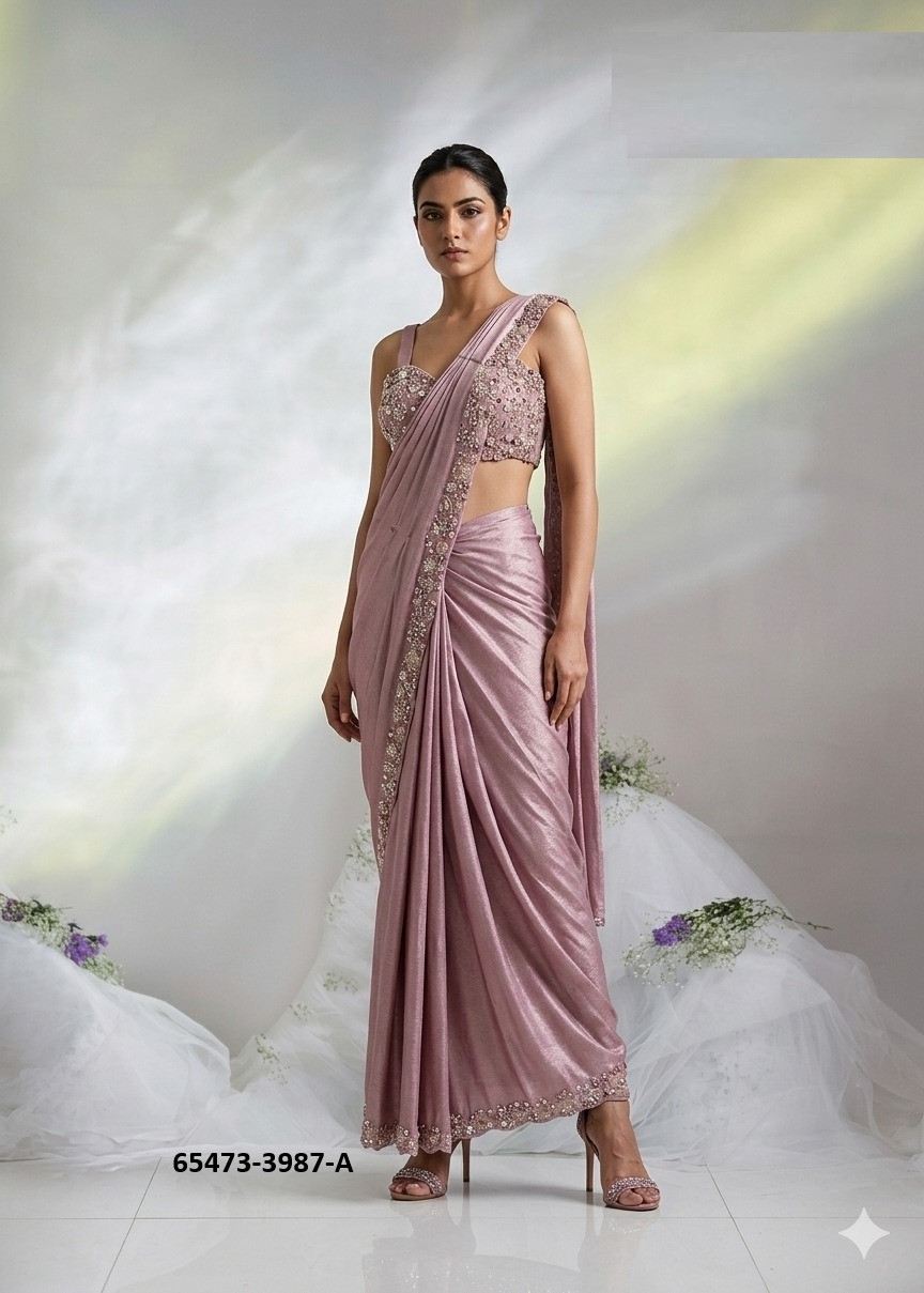 Stunning Ready to wear sari in Muave Pink