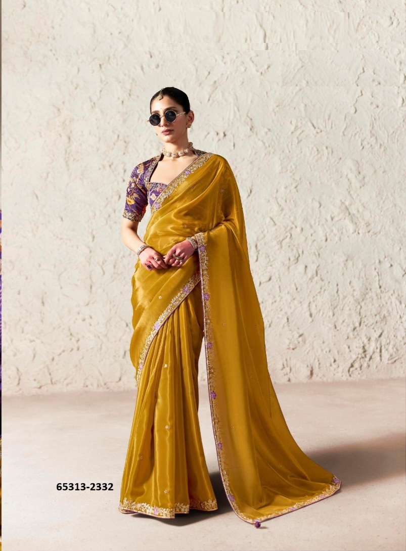 Musturd and Purple sari with blouse