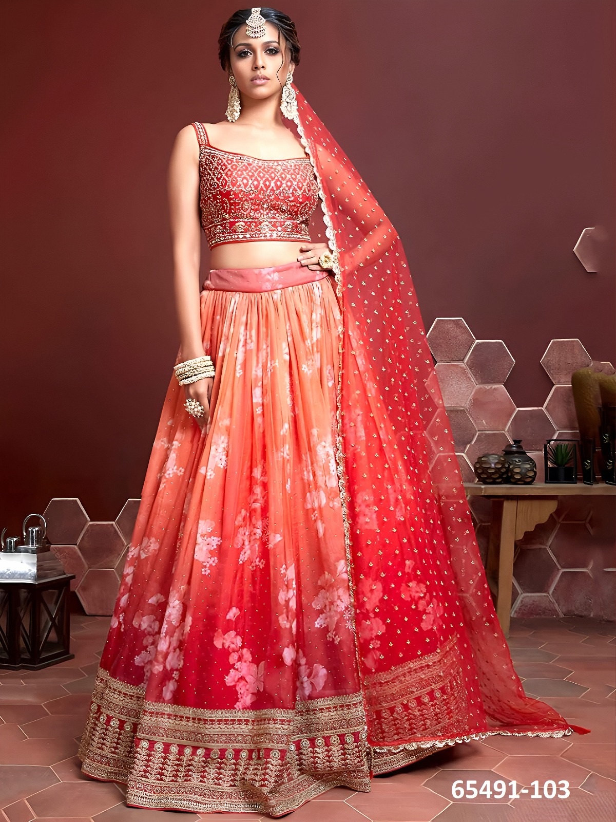 Beautifull  Lahenga Choli In Red