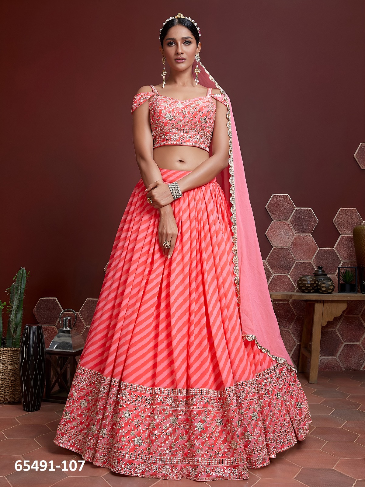 Stunning Peach and Pink  Lahenga Choli