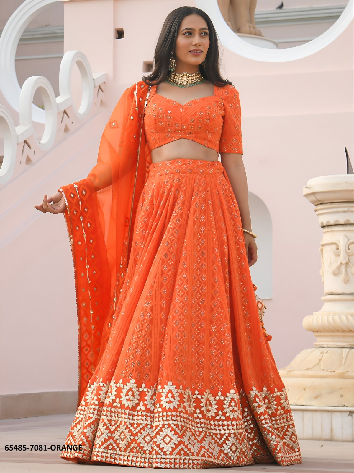 Amazing Rusty Orange Lahengha Choli