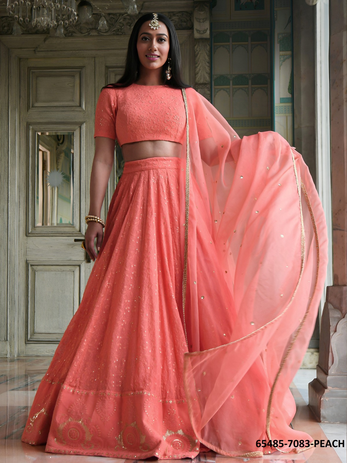 Alluring Peach Lahenga choli