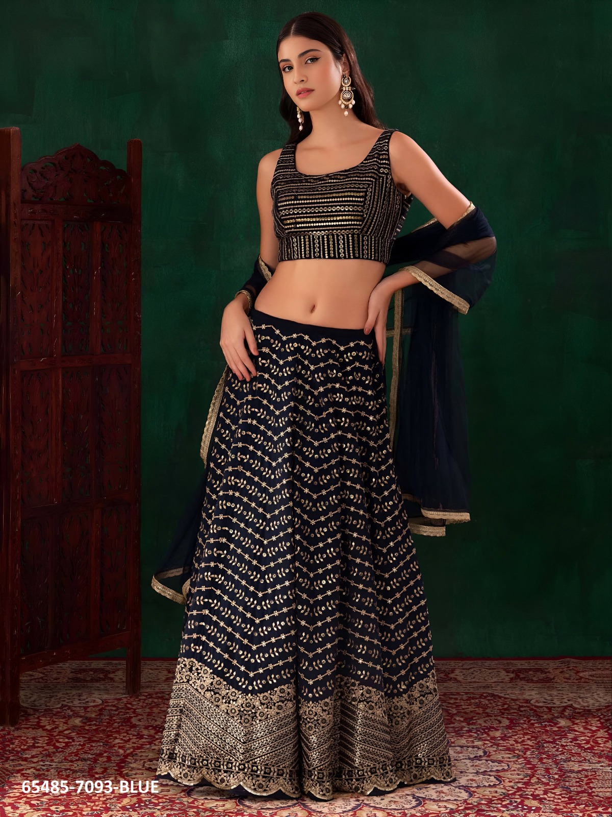 Magnificent Navy Blue Lahenga choli