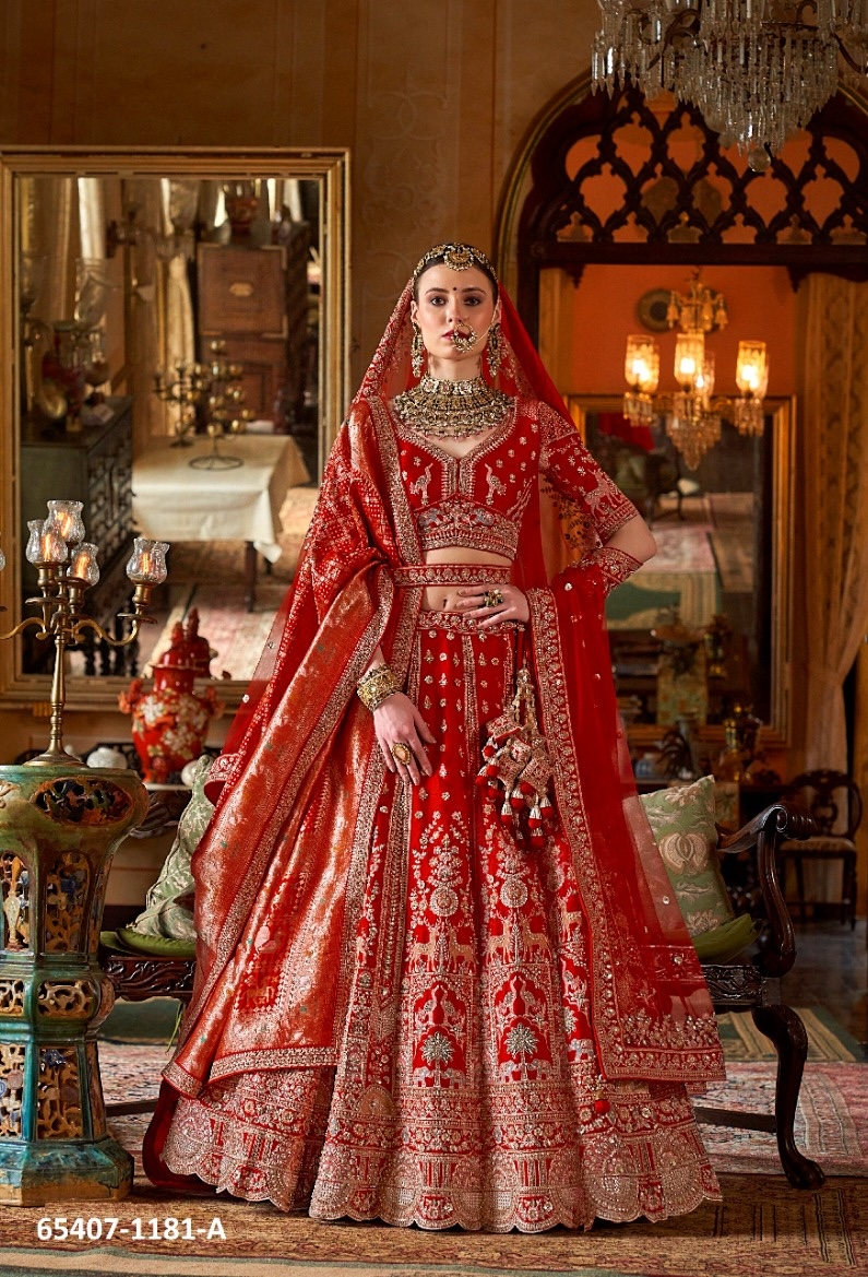 Magnifecent Red Bridal lahenga choli with two dupatta