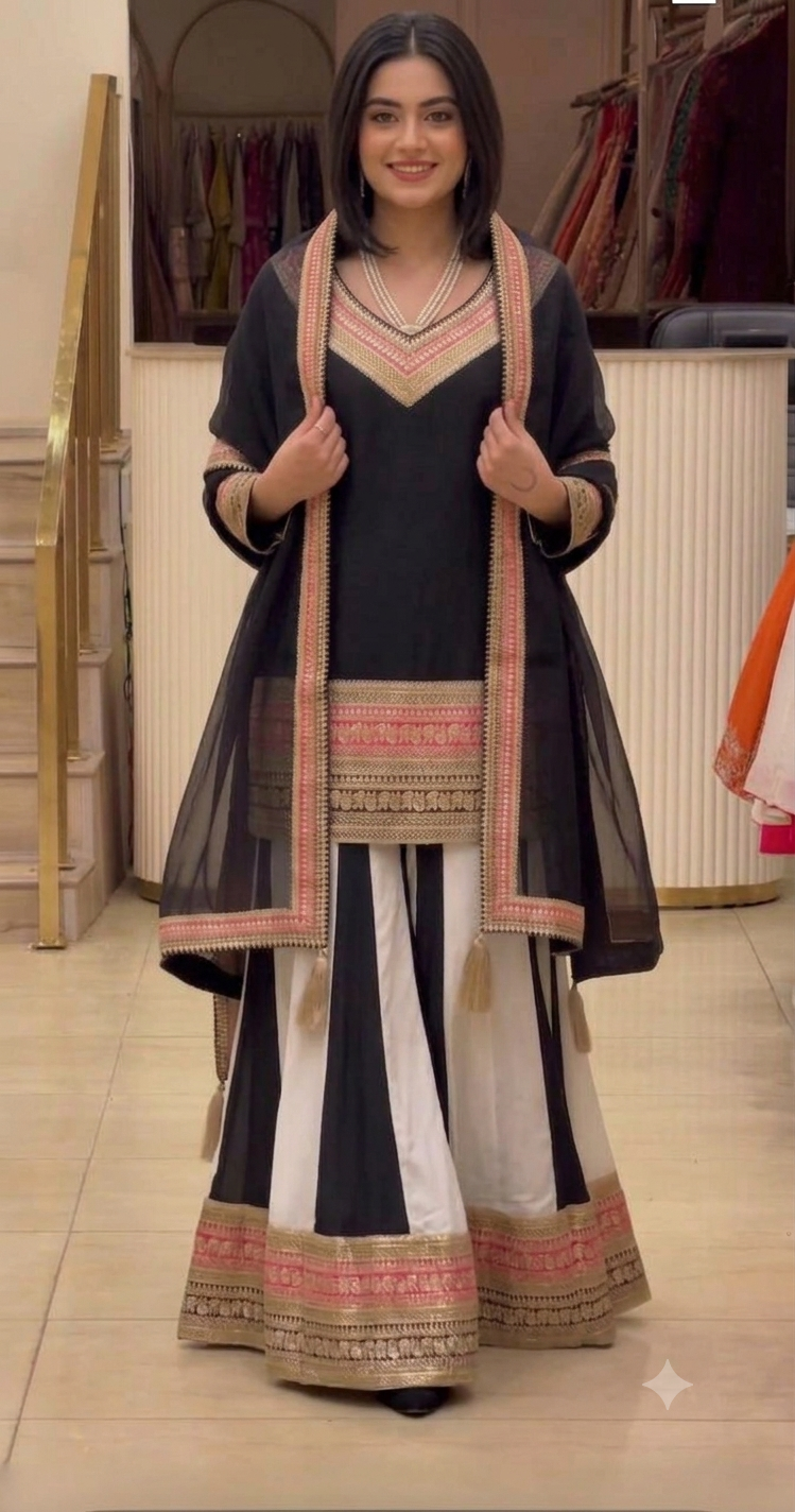 Amazing Black Sharara Suit with dupatta