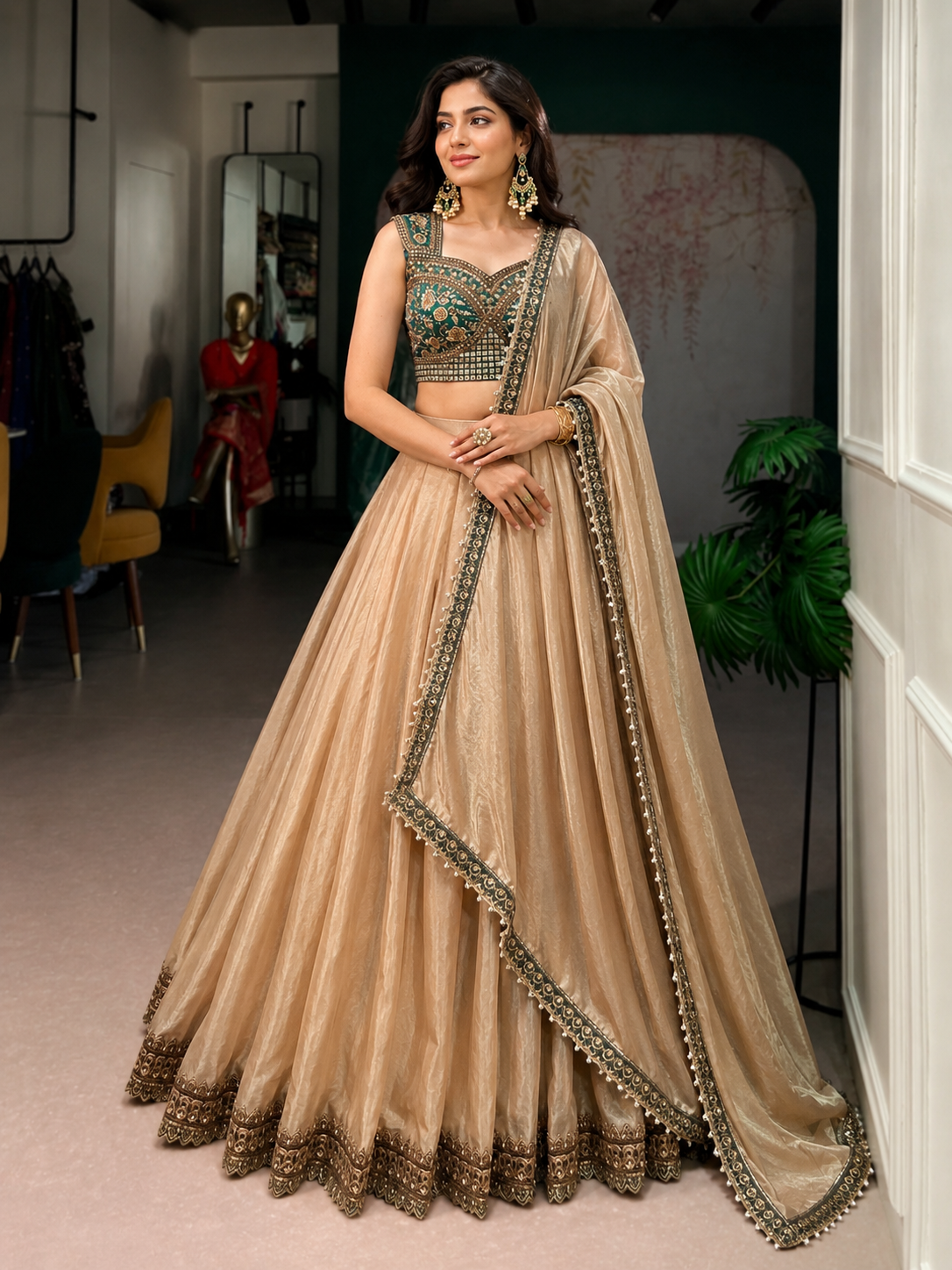 Stunning Lahenga Choli In Golden & Teal