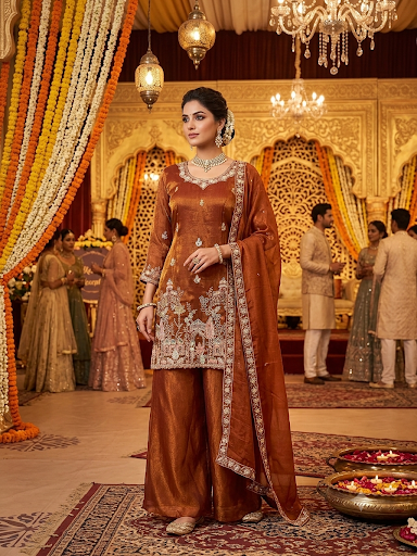 Amazing Rust  Plazzo Suit