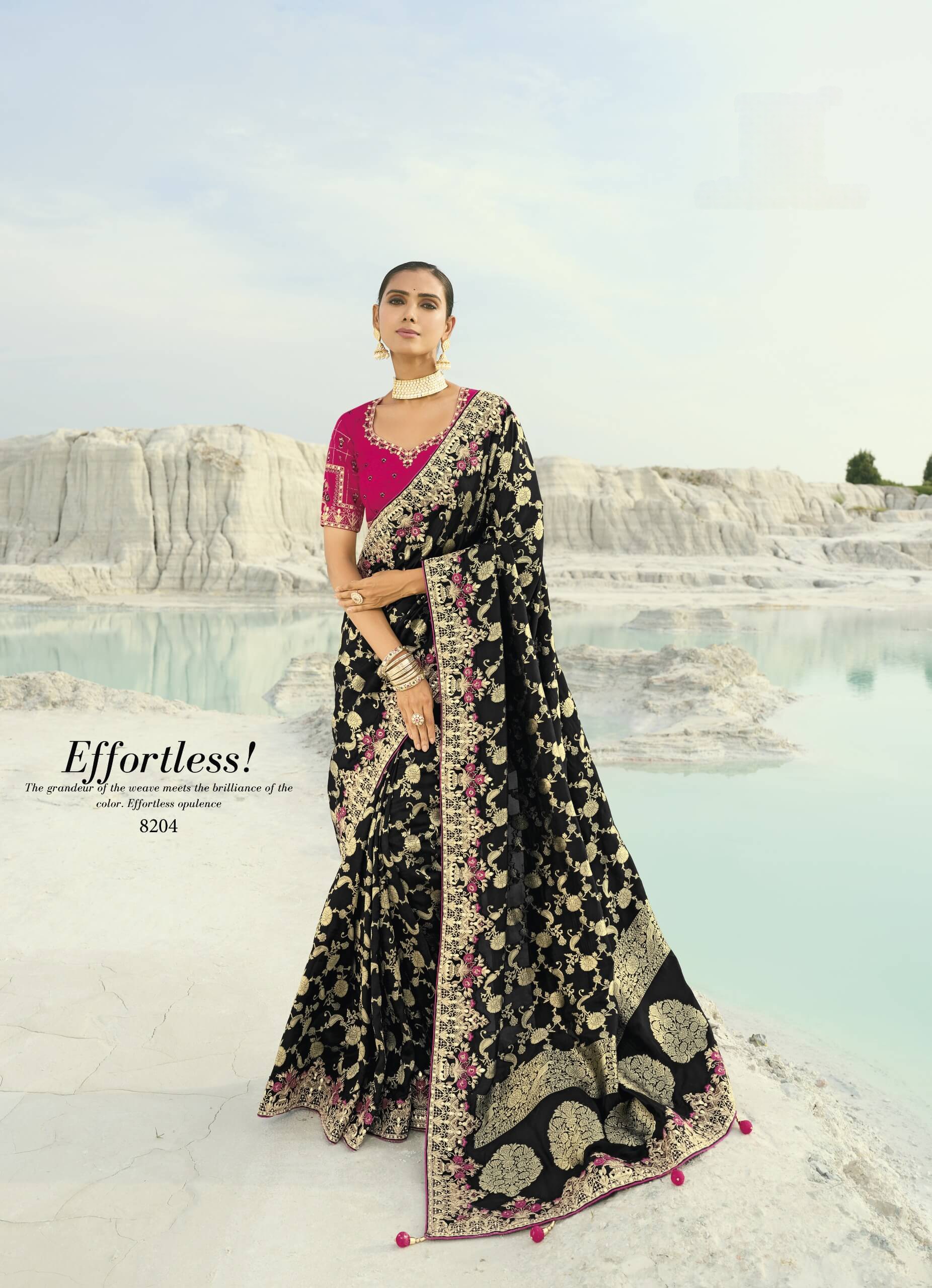Stunning Black and Magenta Pink sari with blouse