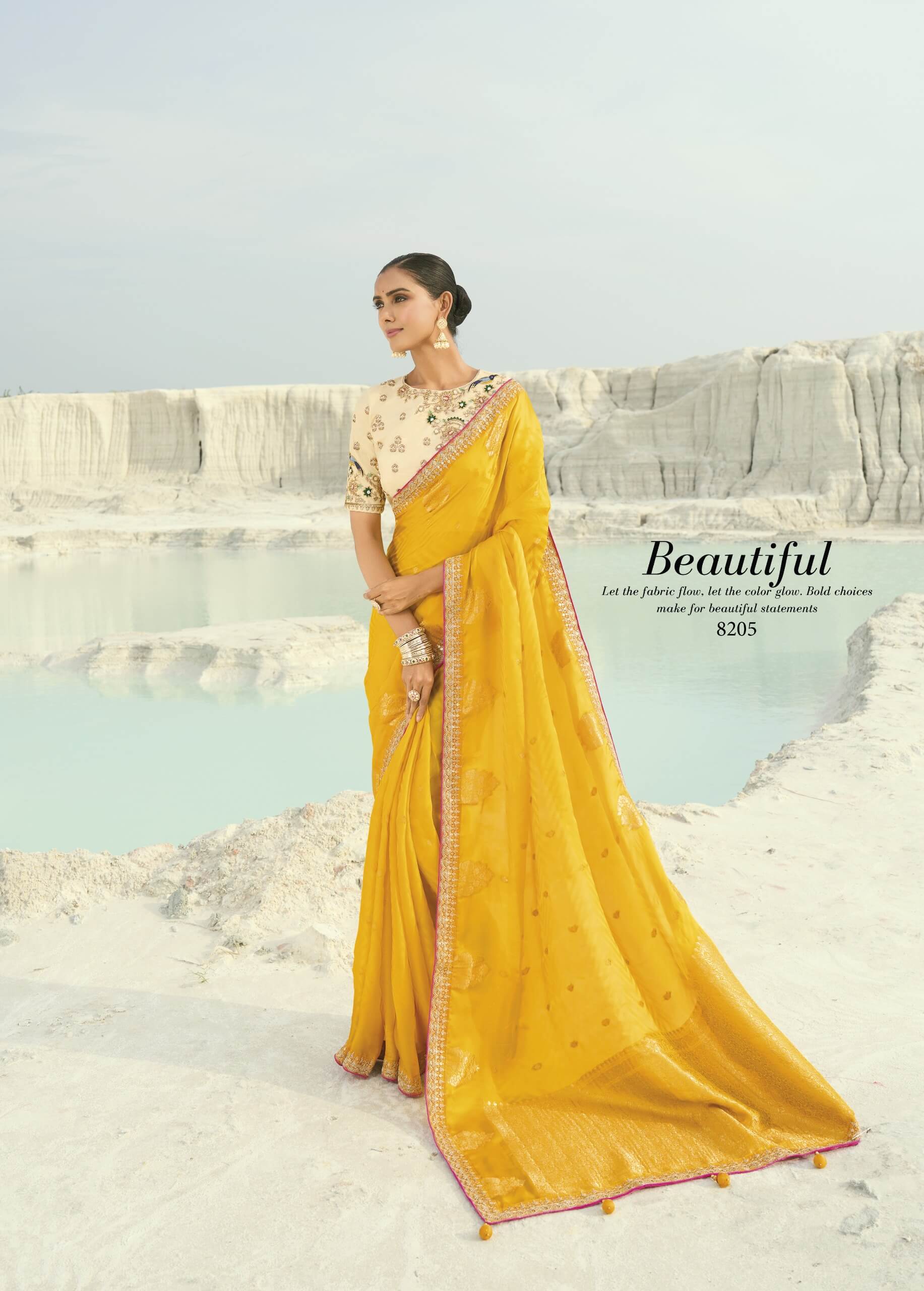 Yellow and Baige Stunning Sari with Blouse