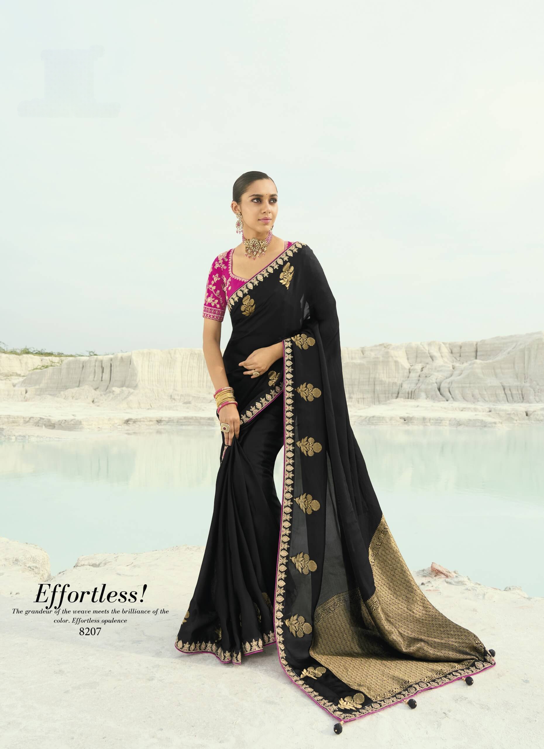 Beautiful Black and Pink Sari with Blouse